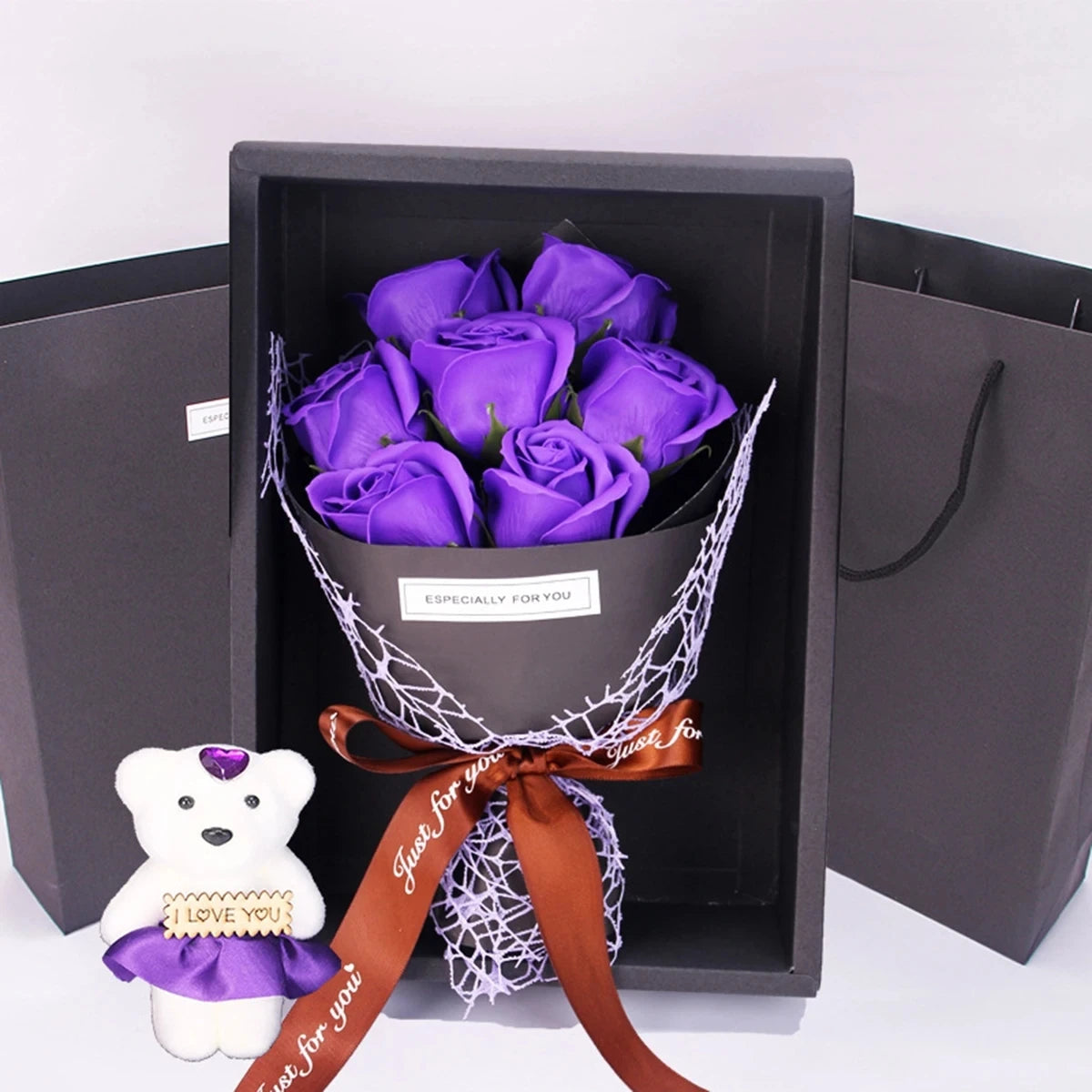 Eternal Rose Bouquet w/ Matching Teddy Bear