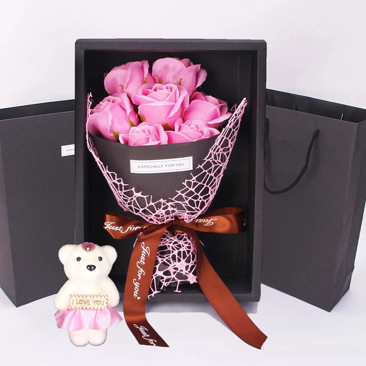 Eternal Rose Bouquet w/ Matching Teddy Bear